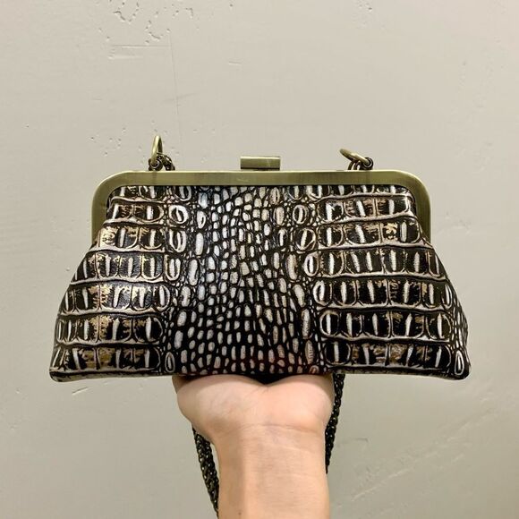 Genuine Leather Croc-Embossed Texture Push-lock Clutch/Shoulder Bag/Crossbody - Picture 8 of 16